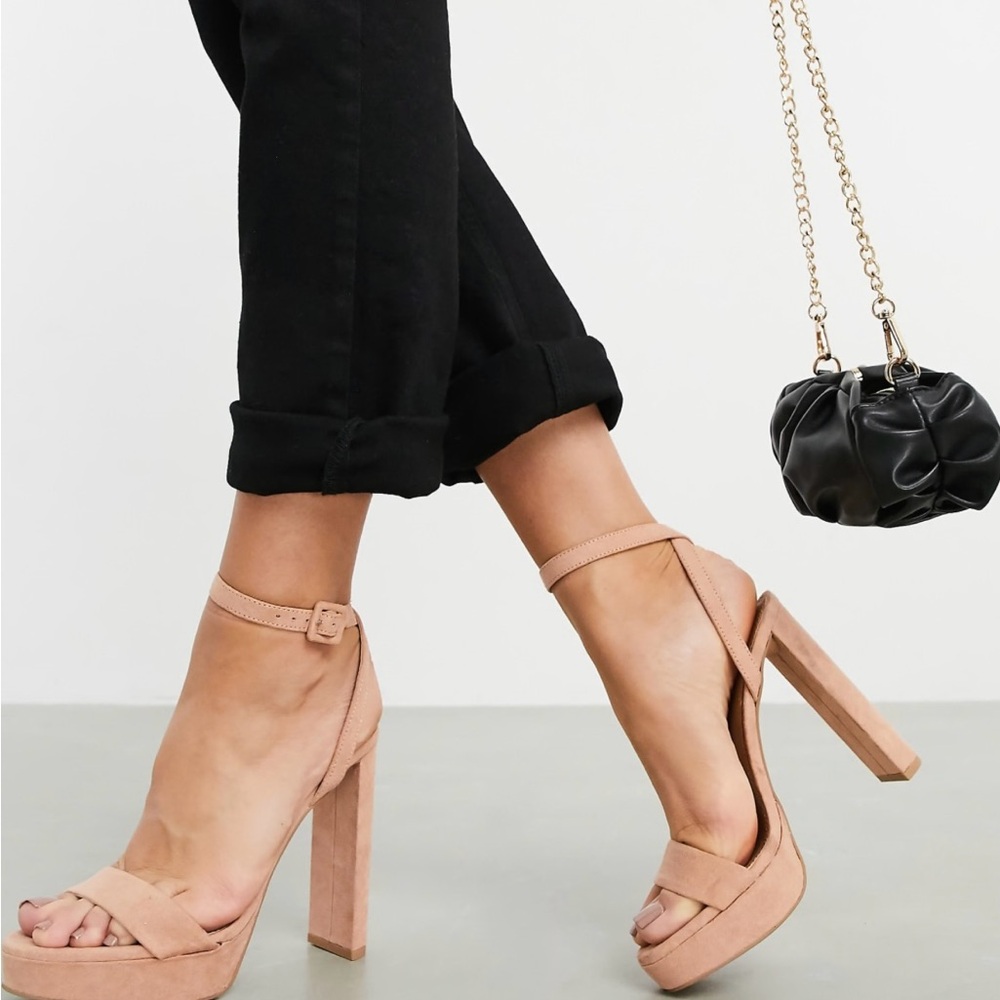 ASOS Natasha platform Tan Heels with Chunky Heel and Open Toe size 8